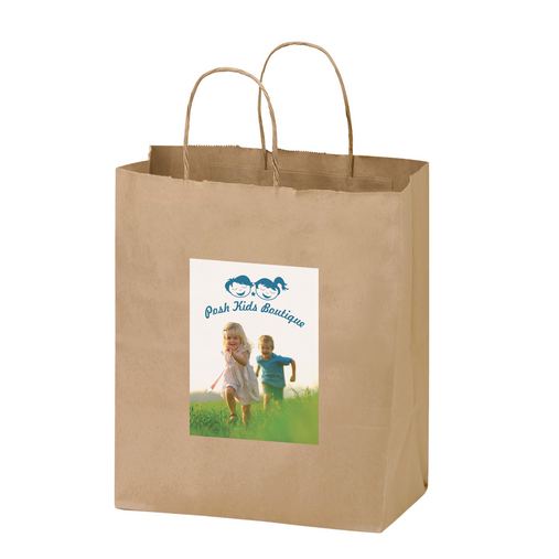 Custom Printed Natural Kraft Paper Shopper Tote Bag w/Full Color (8 1/4"x4 3/4"x10 1/4") - Color Evolution - 1N8410-CE